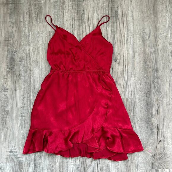 Tobi Dresses & Skirts - NWT Tobi Red Satin Ruffle Mini Dress Adjustable Spaghetti Straps Size S Small